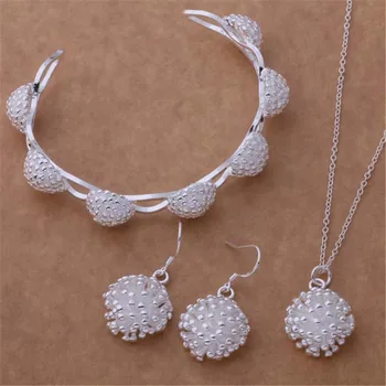 Nov Vnos AT323 visoke kakovosti srebrne barve, nakit, modni čar Ženske preprosto ogrlice uhani zapestnica Nakit Set