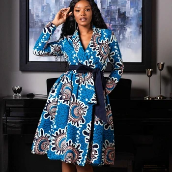 Nova Moda Zarezo Afriške Obleke Za Ženske, Jeseni, Pozimi Dashiki Afriki Slog Tiskanja Bogato Bazin Dashiki Vrh Midi Obleke
