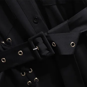 Nove jesensko zimske plus velikost shirt obleko za ženske velika svoboden priložnostne dolg rokav črni pas gumb obleko 3XL 4XL 5XL 6XL 7XL