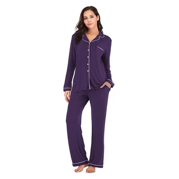 Nove Ženske Pižame za Ženske Modal Sleepwear Nastavite Zavoj navzdol Ovratnik Pijamas Feminino Priložnostne Pyjama Femme Dolg Rokav Homewear