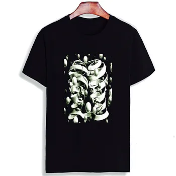 Novih Bombaž Tshirt Escher Nadrealistično Tiskanja Kratek Rokav Vrh & Tee Modna Športna T Majica Par Unisex Oblačila
