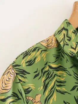 Novo leto 2020 ženske letnik tiger listov tiskanje priložnostne srajco, obleko ženski zapenjanje gumbov sashes vestidos elegancija obleke za prosti čas DS3852