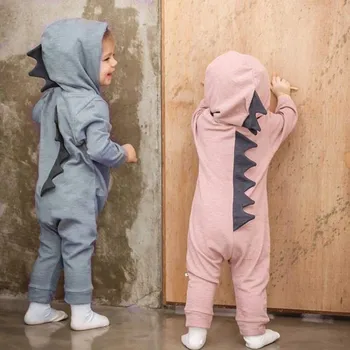 Novorojenček Dojenček Dojenček Fant Dekle Dinozaver Hooded Romper Jumpsuit Obleke Oblačila