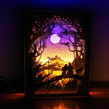Novost Noč Svetlobe Totoro Papirja-cut Vzdušje Lučka 3D Papir Carving Art Okras Lučka za Napajanje USB za dnevno Sobo, Spalnica ZM
