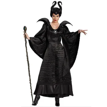 Noč čarovnic S-2XL Film trnuljčica Čarovnica Maleficent Kostum Za Odrasle Ženske Zlo Čarovnica Obleko Rog Klobuk Obleko Bar Rog Masko