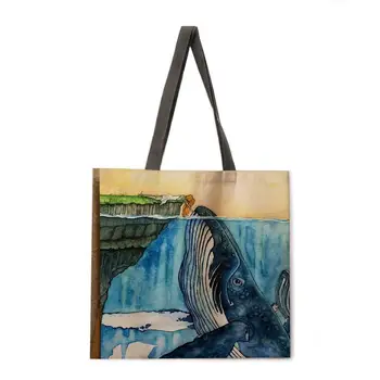 Ocean kita ženske natisnjeni tote vrečko perilo torba tote vrečko prostem plaže vrečko za večkratno uporabo nakupovalna torba