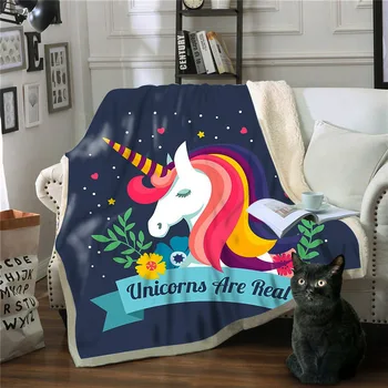 Odejo Rainbow Unicorn Modni Tisk Super Mehko Toplo Posteljo nap Odeje Dvojno odebelitev Za Otroke, Otroci, Dekleta, Potovanja Kavču