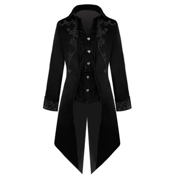 Odraslih Moških Viktorijanski Plašč Kostum Črni Smoking Halloween Cosplay Kostum Tailcoat Gothic Steampunk Jarek Frock Obleko Suknji