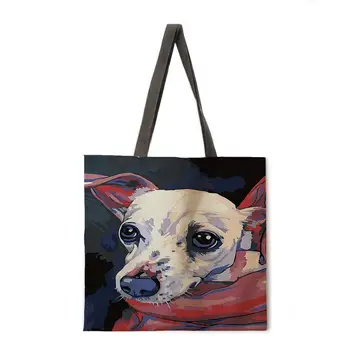 Oljna slika pismo pes slikarstvo perilo nakupovalna torba ženske priložnostne torbici torba moda plaže vrečko zložljiva nakupovalna torba