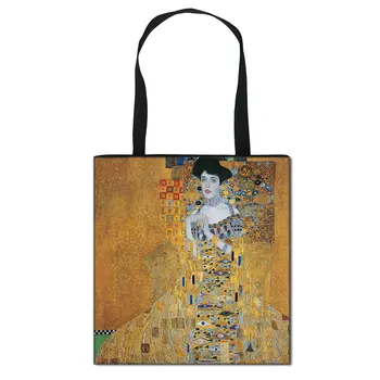 Oljna Slika Solze / Poljub Gustav Klimt, Ki Jih Torba Ženske, Modno Torbico Ladise Platno Nakupovalno Vrečko Veliko Zmogljivost Velika Totes