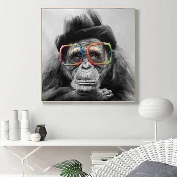 Opica z Očali Nordijska Umetniško Platno Plakatov In Fotografij Črno-Belo Živali Platna Slike Na Steni Umetnosti Opica Sliko