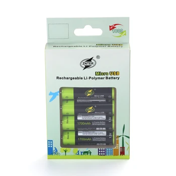 Original ZNTER 1,5 V AA 1700mAh Baterija za Polnjenje USB Polnilna Litij-Polimer Baterija Hitro Polnjenje preko Mikro USB Kabla