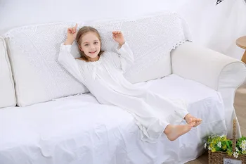 Otrok roza dolg rokav bombaž spanja obleko otroci dolgo pižamo princesa lok lepa nightgown baby dekleta domov oblačila ws1402