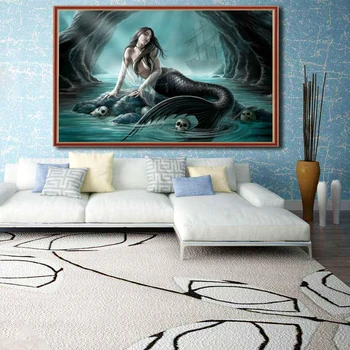 OUYIJIA Sirene morska deklica 5D DIY Diamond Slikarstvo Kvadratnih Lobanje Nosorogovo Navzkrižno Šiv Živali Vezenje Mozaik Doma Dekoracijo, Ribe