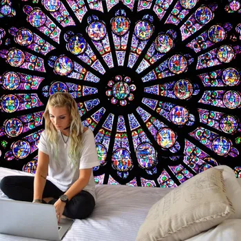 Padec Ladijskega Prometa, Katedrala Notre Dame V Parizu, Južna Rose Okno Tapiserija Poliester Natisnjeni Steni Visi Art Dekor
