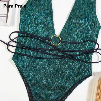 Par Praia Globoko V-neck En Kos Kopalke Ženske Zelena Bikini 2020 Seksi Kopalke Ženske Obroč Monokini, Plavanje Obleko Za Ženske