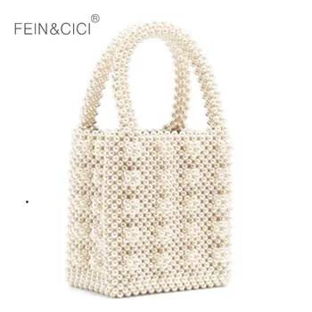 Pearl vrečko beaded polje tote vrečko ženske stranka letnik akril plastično vedro torbici poletje luksuzne blagovne znamke vrečko oblikovalec
