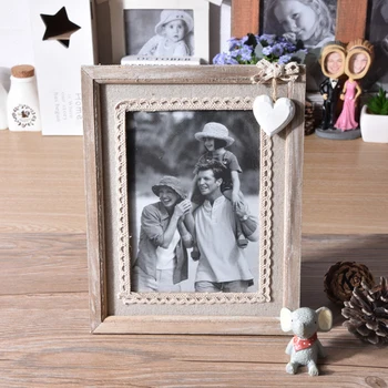 Photo frame leseno foto okvir z lesenimi belo srce starinsko ljubezen foto okvir burlap družino obletnico poroke darilo