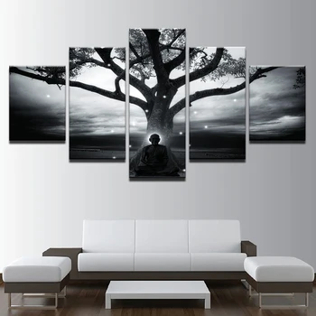 Platno HD Natisne Slikarstvo Wall Art Okvir 5 Kosov Drevo In Buda Plakat Abstraktna Meditacija Menih Slike Dnevna Soba Dekor