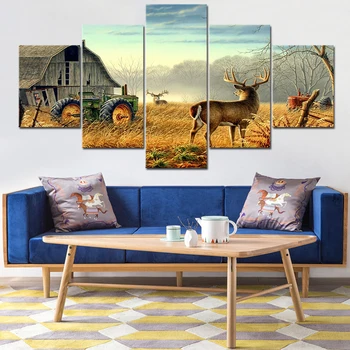 Platno Slike Steno dnevne Sobe Umetnosti Okvir HD Natisne 5 Kosov Živali Whitetail Deers Plakat Doma Dekor kmečka Hiša Slike