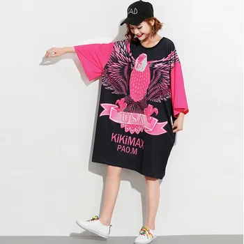 Plus Velikost Obleke Za Ženske do leta 2020 5XL korejski Poletje Letnik Živali Tiskanja Kratek Rokav Obleke Lady Velik obseg Priložnostne Obleko Vestidos