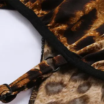Plus Velikost ženske Seksi Perilo Nastavite Leopard Tiskanja Pijama Špageti Trak Proti-vrat Obreži Zgoraj in Elastična Wasit Hlače Sleepwear Set