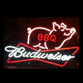 Po meri BBQ Prašičje Meso Budweise Steklo Neonskih Luči Prijavite Pivo Bar