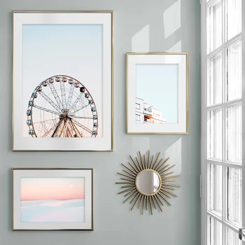 Pokrajina Sneg, sončni Zahod Arhitekture Ferris wheel Wall Art Platno Slikarstvo Nordijska Plakatov In Fotografij Stenske Slike Za dnevno Sobo