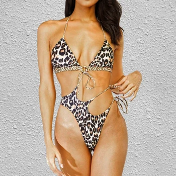 Poletje Leopard En Kos Kopalke Ženske Seksi Povoj Čipke Votlih Monokini Bikini Kopalke, Plavanje Obleko Maillots de bain