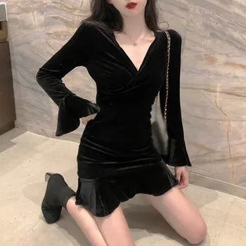Poletje Oblačenja Žensk Hepburn Slog Majhen Pas Tanke Dolg Rokav Ohlapno Črno 2020 Moda Plus Velikost Oblačila Za Ženske