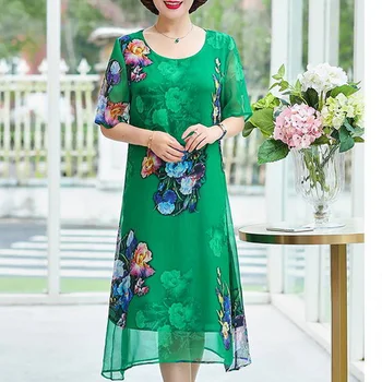 Poletje obleko 2019 kratek rokav o vratu letnik cvjetnim tiskanja midi obleko elegantno svoboden Plus velikost obleke za ženske