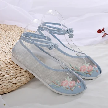 Poletje očesa votlih ravno z nacionalnimi slog vezenega krpo čevlje Letnik Kitajski slog cheongsam Vezene tkanine, čipke cos
