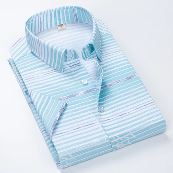 Poletje poslovnih delo majica kvadratnih ovratnik, kratkimi rokavi plus velikost trdnih keper prugasta formalno moški obleko srajce ne zbledi