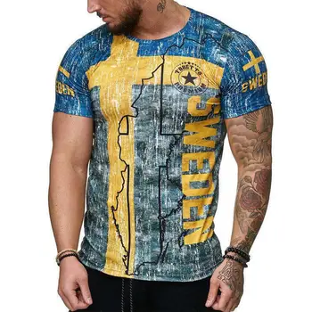 Poletje špansko zastavo jope, moške srajce švedski pismo 3D tiskanje moška t-shirt Dihanje ulične športna oblačila XXS-6XL
