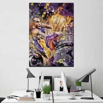 Poster Tiskanje Oljna slika legenda Kobe Bryant Dunks Wall Art, Košarka Zvezdicami Fotografij, platno za Šport Slike, Stenski Dekor
