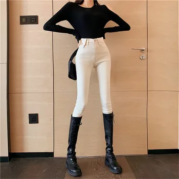 Pravi strel 2019 nov modni korejska različica retro tanke visok pas, jeans, ženski Slim raztezajo noge hlače ženske