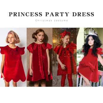Pre-sale2020 Jeseni in Pozimi AF Istem Slogu Deklice Baby Rdeče Princesa Obleko Božič, Novo Leto, Višji Žamet Praznične Obleke