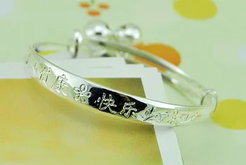 Preprost 925 sterling srebrna zapestnica za otroke Kitajski pisavi graviranje design pravi white silver baby zapestnico majhna velikost