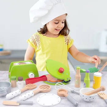 Pretvarjaj se igrajo hiša, lesene igrače simulacije kuhinja kruh pralni palačinka pralni solata pot se otroci učijo zgodnje izobraževanje igrača darilo