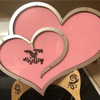 Prilagodite Dvojno Srce oblika Poroka knjiga gostov Pregleden Srce Spusti polje Poroko spustite polje želijo polje 3D Obiskovalcev leseni škatli