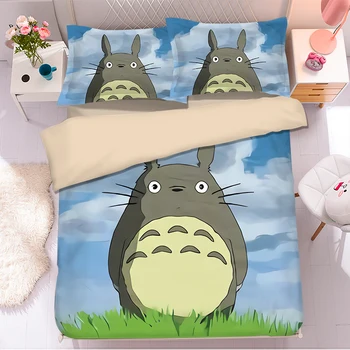 Priljubljen Anime Totoro 3D Posteljnina Nabor Rjuhe Prevleke Pillowcases Tolažnik Posteljnina Določa Bedclothes Posteljno Perilo Totoro posteljnina določa 02
