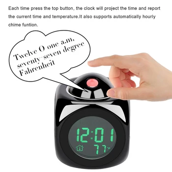 Projekcija LED-Zaslon prikazuje Čas, Digitalna Budilka Govorimo Glasovni Poziv Termometer Snooze Funkcijo Desk Ozadja Bell Timer