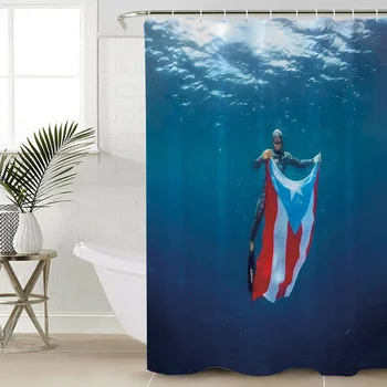 Puerto Rico Zastavo Ocean Plavanje Potapljač Novo Nepremočljiva Tuš Zavesa, s Kavljem za Dekoracijo Doma Kopalnica Dobave