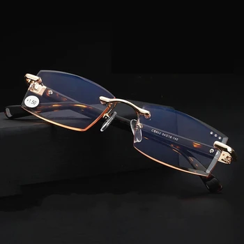 QWOOLEN Visoke Kakovosti Rimless Diamantno Rezanje Anti Modra Svetloba Obravnavi Očala Rimless Kovinskim Okvirjem Kvadratnih Presbyopic Očala Tr90