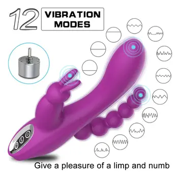 Rabbit Vibrator za G-spot in Analni Massager Trojno Krivulja 12 Vibracije Načini za ponovno Polnjenje Klitoris Stimulator Dildo Sex Igrača za Ženske