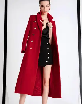 Rdeče Volnene plašč žensk 2020 jeseni in pozimi moda dvojno zapenjanje Slim suknji plus velikost vrhnja oblačila r1422