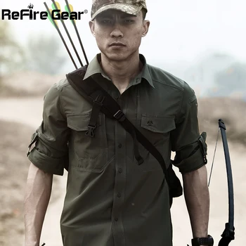 ReFire Prestavi Lahki Vojaške Rokavi Moški Dihanje Hitro Suhe Vojske Taktično Majica Pomlad Poletje Stretch Multi Žepi Majice