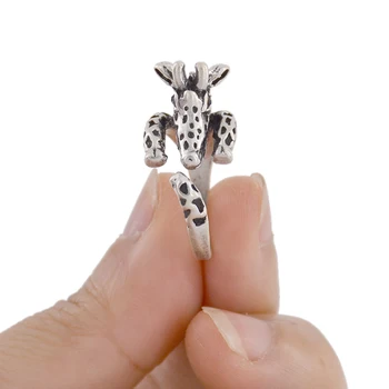 Retro Hipi Black Crystal Eye Žirafa Obroč Moških Sredi Prst Pevec Živali Nekaj Poročni Prstani Za Ženske Moški Modni Ljubezen Obroč