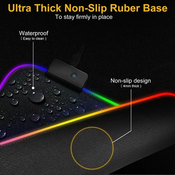 RGB Razsvetljava Gaming Mouse Pad 7 Barv Nepremočljiva Mousepad nedrsečo Gumo Desk Mat 1,8 m Vtič Igralec Pribor za Prenosni RAČUNALNIK