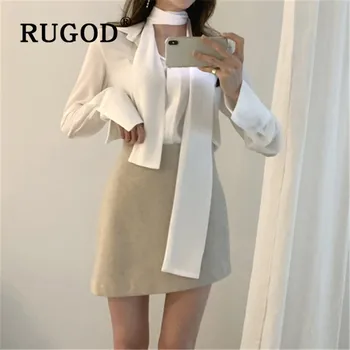 RUGOD 2019 nov prihod posebne vrh ženske bluzo znižuj ovratnik, dolgi rokavi trdnih z svileni šal, majico modni ženski elegantni